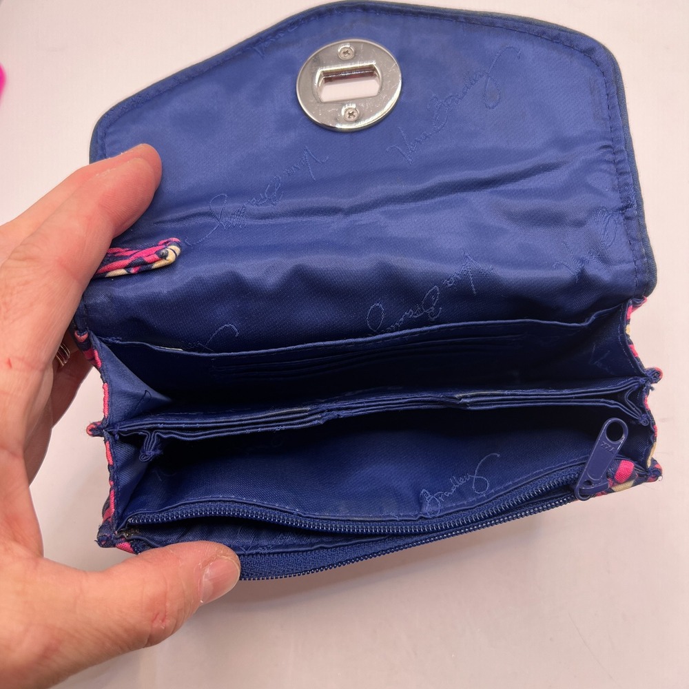 Vera Bradley Ribbons Turnlock Wallet Pink Blue Quilted Cotton Wristlet - Picture 10 of 11